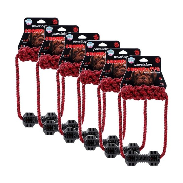 6x Paws And Claws Geo TPR Rope Tuggers Dog Chew/Tug Toy 45x10x5cm Assorted