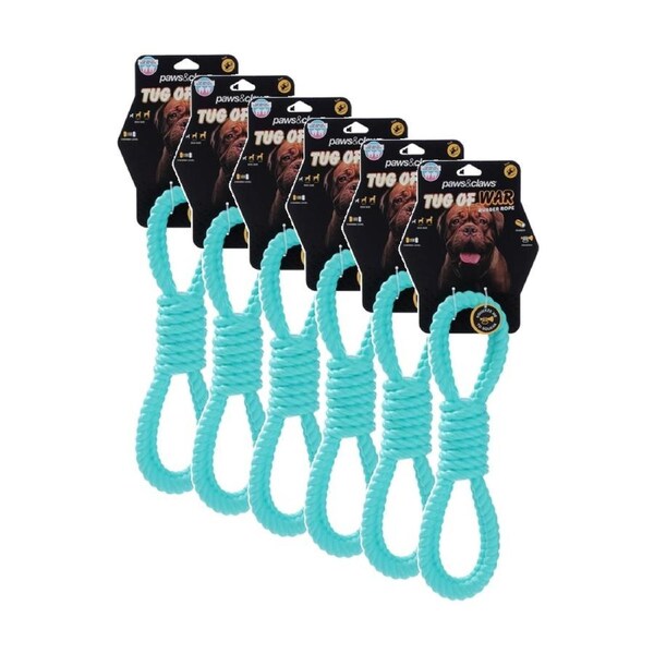 6x Paws And Claws Tug-Of-War Rubber Rope Pet Dog Chew/Tug Toy Assorted