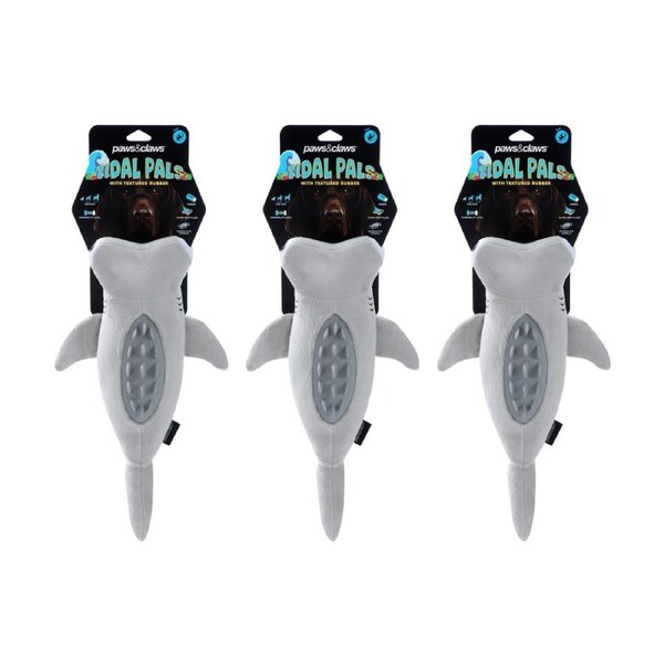 3x Paws And Claws Tidal Pals Sea TPR/Plush Dog Chew/Cuddle Toy 35x21x8cm Assorted