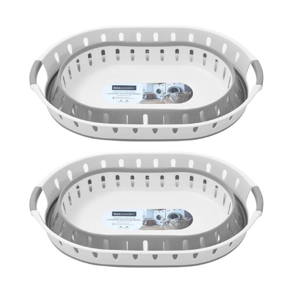 2x Boxsweden Collapsible Oval Laundry/Clothing Carry Basket 36L Assorted