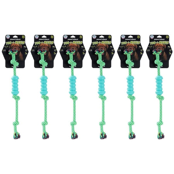 6x Paws And Claws TPR Rope Baton Tugger Dog Toy Durable 37x15x1.7cm Assorted