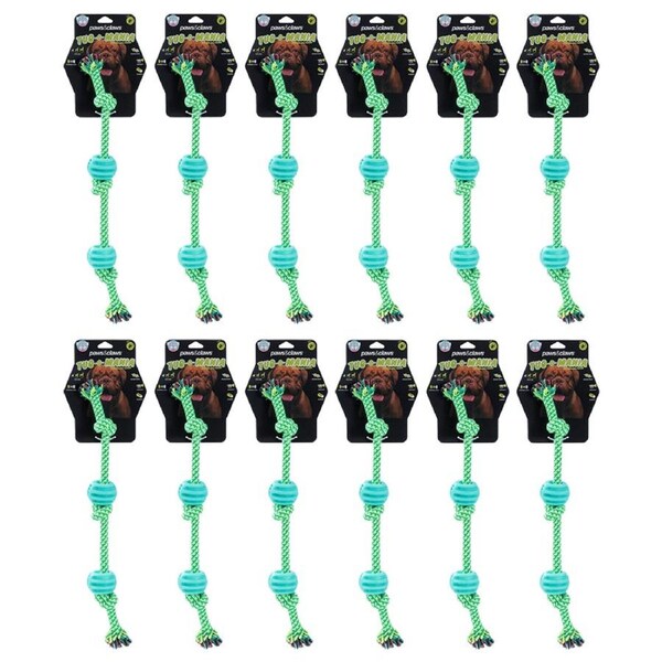 12x Paws And Claws Durable Rope & Ball Tugger Pet Dog Chew/Tug Toy Assorted