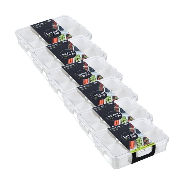 6x Lemon And Lime Snackal 8-Section Snack Food Container/Box 31x24x6.5cm