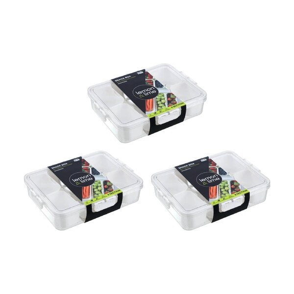 3x Lemon And Lime Snackal 8-Section Snack Food Container/Box 31x24x6.5cm