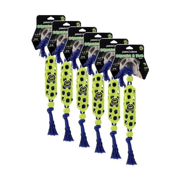 6x Paws And Claws Squeak & Tug Baton/Rope Pet Dog Chew/Fetch Toy 45x5x5cm Assorted