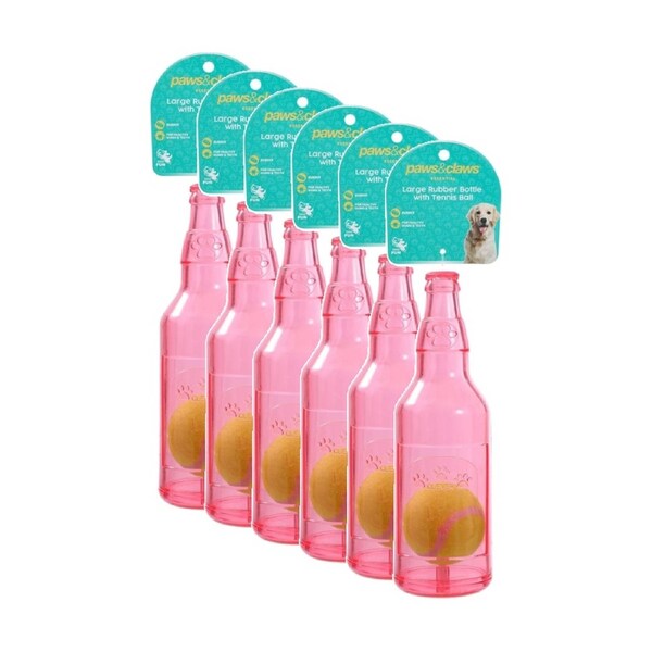 6x Paws And Claws Bottle & Tennis Ball Large Pet Dog Chew Squeaker Toy Assorted