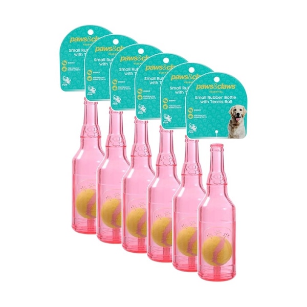 6x Paws And Claws Bottle & Tennis Ball Small Pet Dog Chew Squeaker Toy Assorted