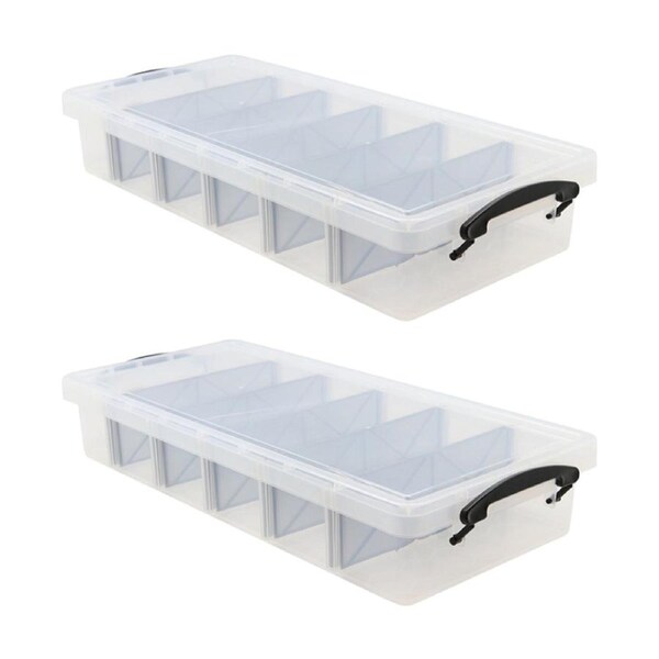 2x Boxsweden 6-Section Compartment Clear Organisation Storage Box 10L