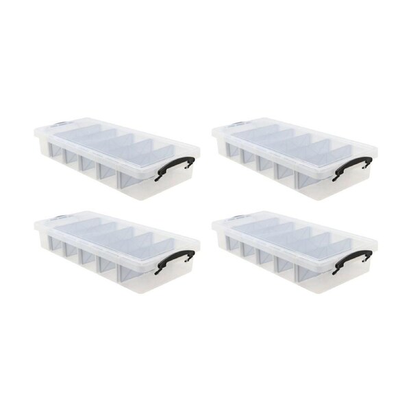 4x Boxsweden 6-Section Compartment Clear Organisation Storage Box 10L