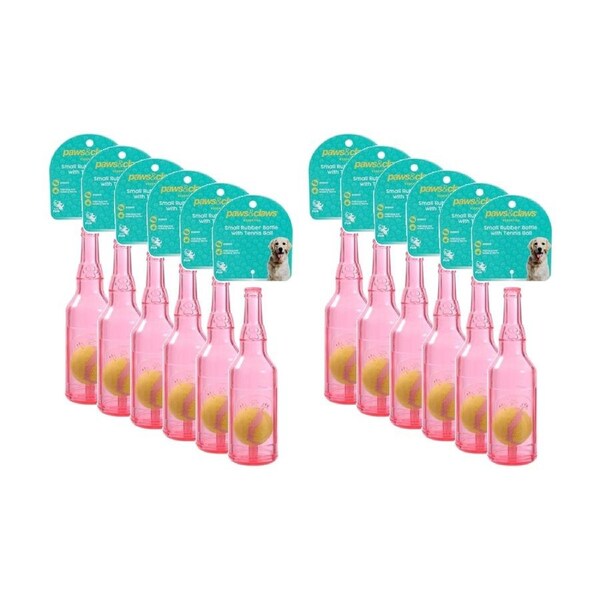12x Paws And Claws Bottle & Tennis Ball Small Pet Dog Chew Squeaker Toy Assorted