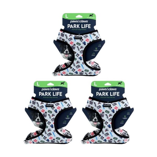 3x Paws And Claws Park Life Printed Pet Dog Harness Large 50-70cm Assorted
