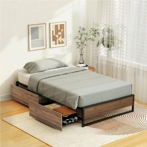 Artiss Bed Frame Metal Frame King Single Bed Base 2 Drawers OSLO