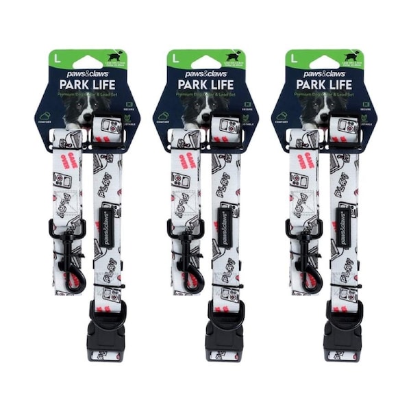 3x Paws And Claws Park Life Dog Collar & Lead Set Large 45-65cm 120x2.5cm Assorted