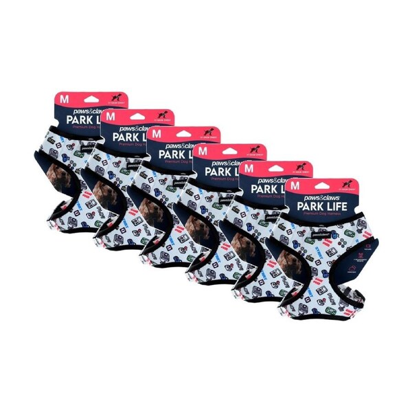 6x Paws And Claws Park Life Printed Pet Dog Harness Medium 37-50cm Assorted