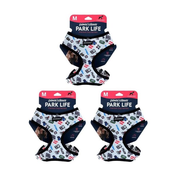 3x Paws And Claws Park Life Printed Pet Dog Harness Medium 37-50cm Assorted