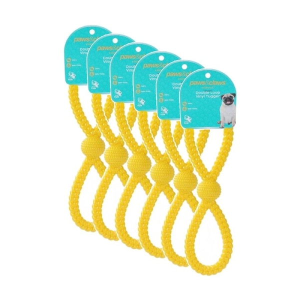 6x Paws And Claws Vinyl Double Loop Pet Dog Chew/Tugger Toy 27x8cm Assorted