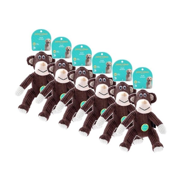 6x Paws And Claws Puppy Plush Jungle Pet Dog Chew/Cuddle Squeaker Toy Assorted