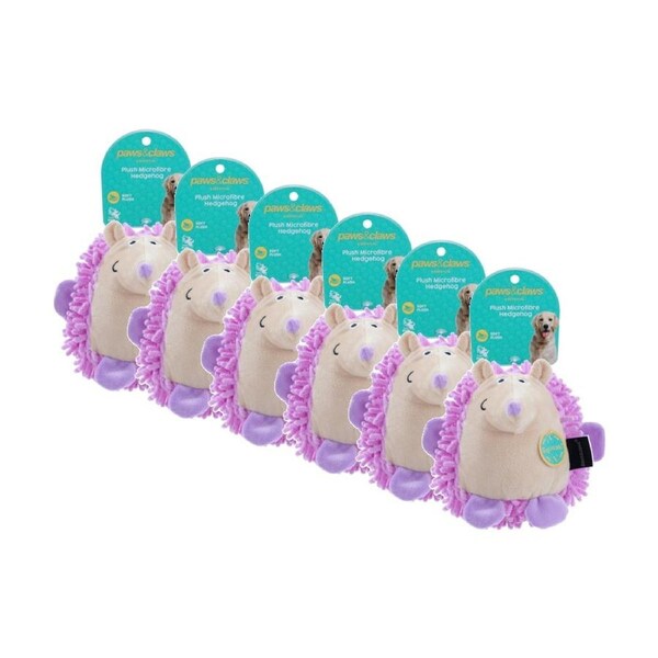 6x Paws And Claws Plush Hedgehog Pet Dog Chew/Cuddle Squeaker Toy Assorted