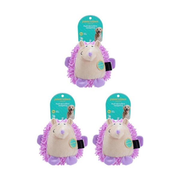 3x Paws And Claws Plush Hedgehog Pet Dog Chew/Cuddle Squeaker Toy Assorted