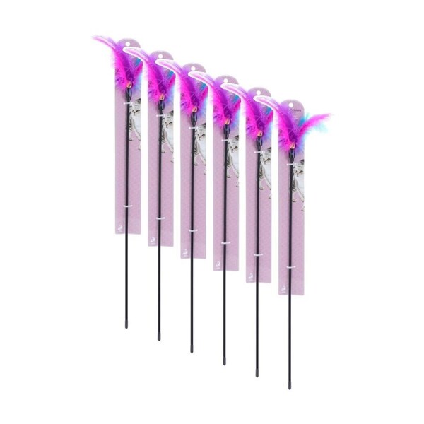 6x Paws And Claws Feather Teaser Dangler Pet Cat Play Toy 60cm Assorted