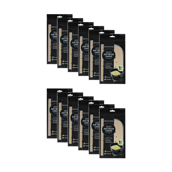 12x 50pc Lemon And Lime Air Fryer Liners Set Non-Stick W/ Circulation Holes 23x23cm