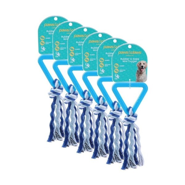6x Paws And Claws Triangle TPR & Rope Durable Dog Pet Toy 17x1.6cm Assorted