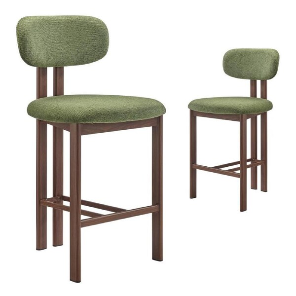 Hilda Dining Stools Pair (Set of Two) Olive and Walnut