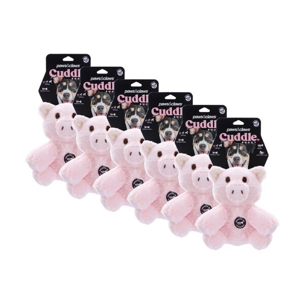 6x Paws And Claws Cuddle Buddy Animals 23cm Plush Squeaky Dog Pet Toy Assorted
