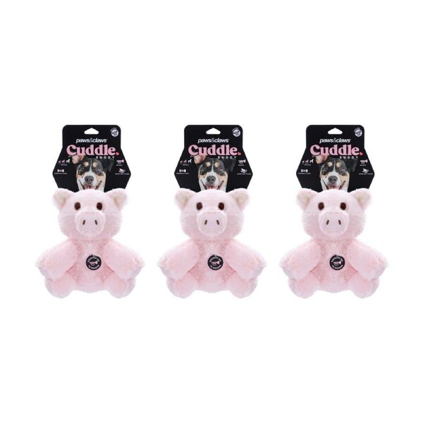 3x Paws And Claws Cuddle Buddy Animals 23cm Plush Squeaky Dog Pet Toy Assorted