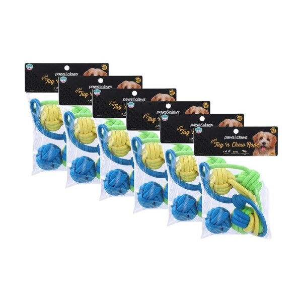 6x 4pc Paws And Claws Mini Tug N Chew Rope Dog Pet Play Toy Set 23x5x1cm