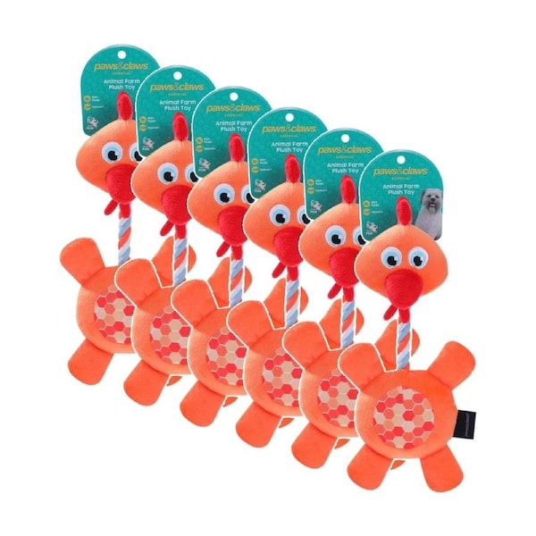 6x Paws And Claws Plush Farm Animals Dog Pet Toy 31-35cm W/ Squeaker Assorted