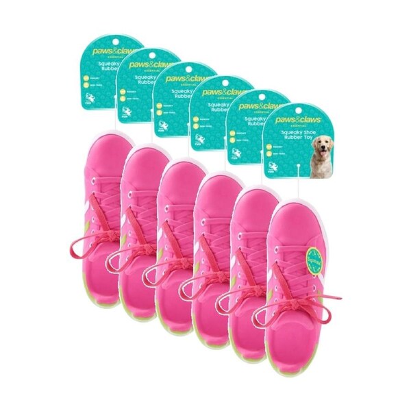 6x Paws And Claws Durable Squeaky Shoe Rubber Latex Dog Pet Toy 24cm Assorted