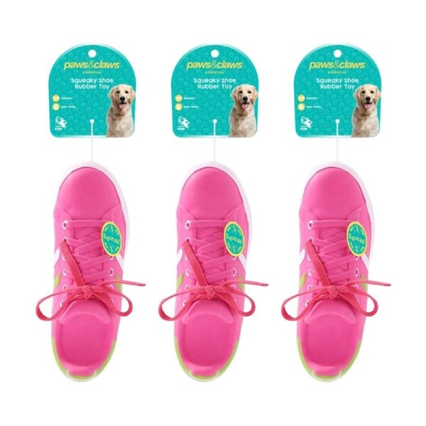 3x Paws And Claws Durable Squeaky Shoe Rubber Latex Dog Pet Toy 24cm Assorted