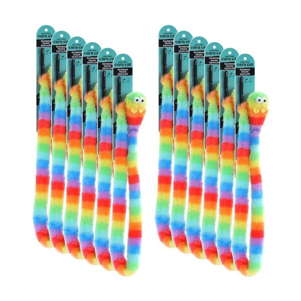12x Paws And Claws Cara Cat Rainbow Dangler Wand Plush Crinkle Toy 1.5m