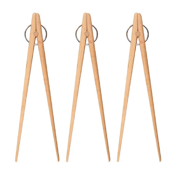 Anygleam Natural Wood 3pcs Wooden Tong Food Kitchen Tableware