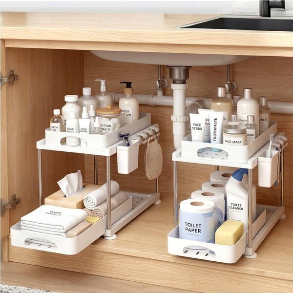Toque 2 x Under Sink Organizer 2 Tier Cabinet Storage Rack Adjustable Kitchen