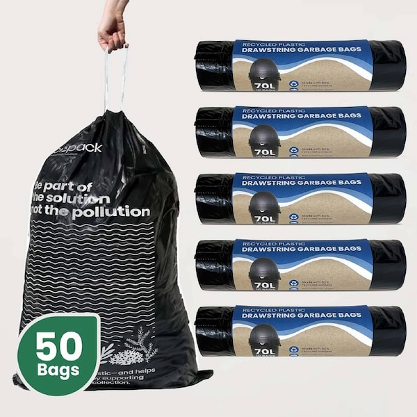 Ecopack 70L XL Recycled Plastic Garbage Bags (5 Roll/50 Bags)
