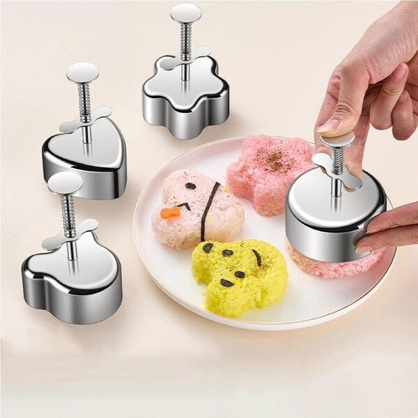 4Pcs Rice Ball Mold Maker Mould Press Metal Sushi Maker Kitchen DIY Sushi Meat Cakes