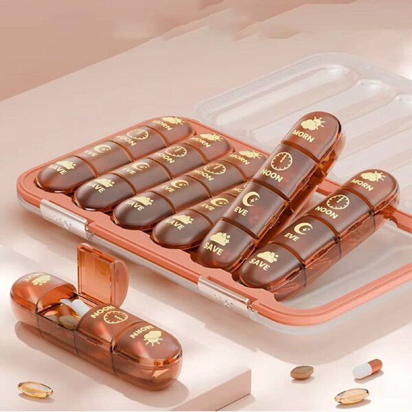 Travel Portable Weekly Medicine Box 7 Days a Week Daily Dosage Reminder For Four Meals a Day