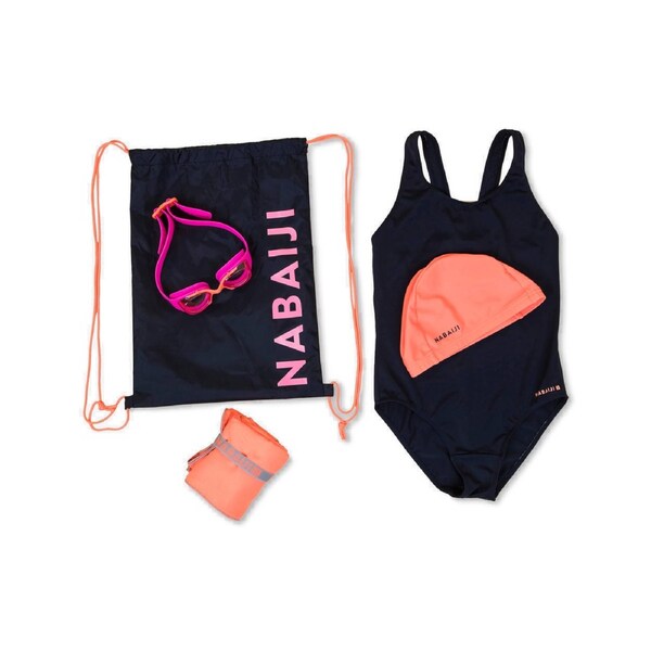 Decathlon Girls' Swimming Set 100 Start: Swimming Trunks, Goggles, Cap, Towel, Bag