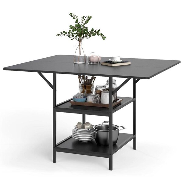 Giantex 120cm Rectangular Dining Table for 4-6 People w/2-Tier Storage Shelves & Metal Legs Space-Saving Farmhouse Kitchen Table for Dining Room