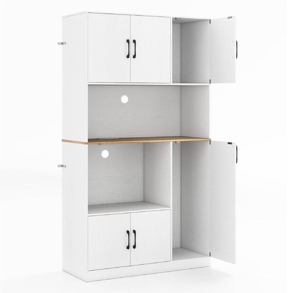 Giantex 180cm Tall Wooden Pantry Cabinet w/Power Outlet Freestanding Kitchen Hutch & Microwave Stand Large Modern Coffee Bar Station Buffet Sideboard