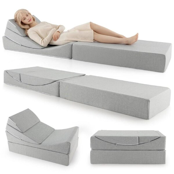 Giantex 4-in-1 Convertible Folding Sofa Bed Portable Floor Futon Sleeper Chair w/High-Density Foam Foldable Single Couch Bed for Road Trips Guest Use