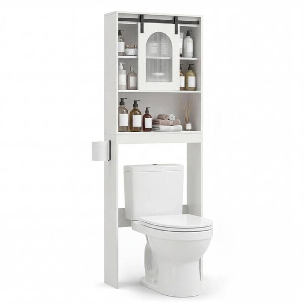 Giantex 170 cm Farmhouse Over-the-Toilet Storage Cabinet w/Sliding Barn Door Tall Freestanding Wooden Organizer for Bathroom Space-Saving Stand in Rustic