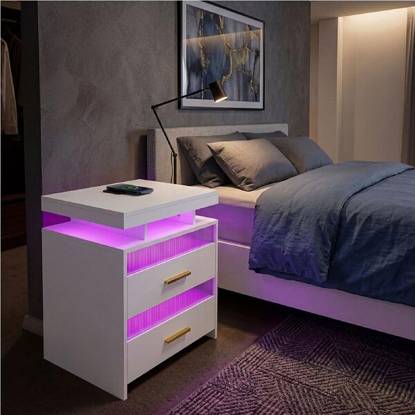 Levede Smart Bedside Table RGB Motion Sensor Charging Nightstand Bedroom Modern