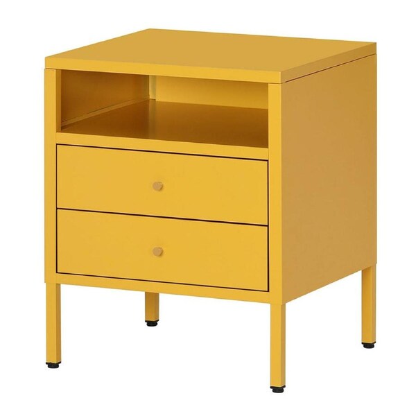 Familand Steel End Side Table Night Stand Bedside Tables with 2x Storage Drawers in Yellow