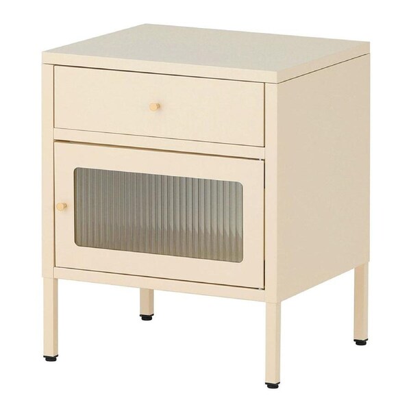 Familand Steel End Side Table Night Stand Bedside Tables in Cream with Storage Drawer