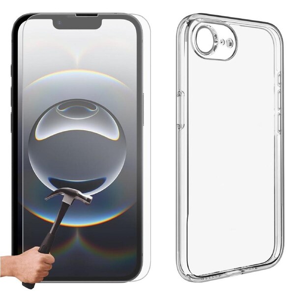 For Apple iPhone 17e Phone Case Cover and Tempered Glass Screen Protector Clear