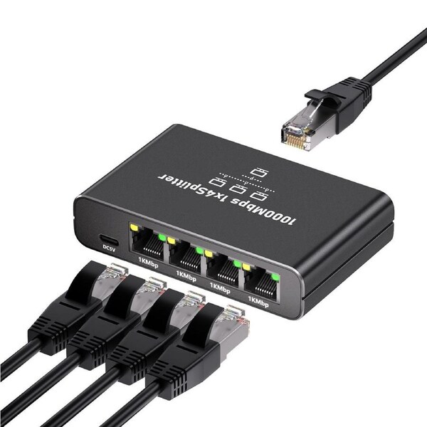 4-Port Gigabit Network Switch, Broadband Ethernet Splitter Plug and Play for Home Office