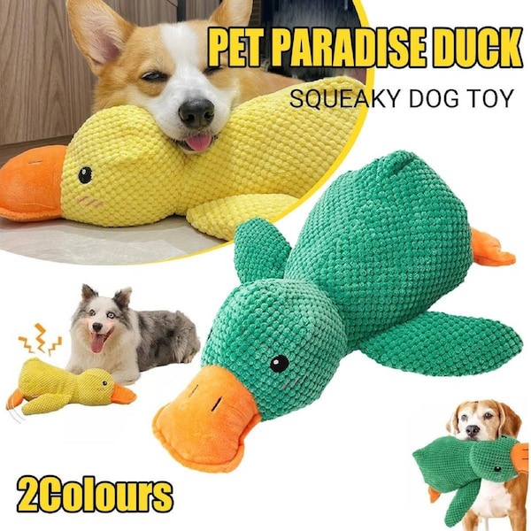 Plush Cartoon Duck Dog Toy - Interactive Squeaky Chew Toy 45cm - Green